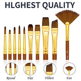 Paint Brushes for Acrylic Painting 10Pcs Art Paint Brush Set with Nylon Hair Wood Handle Full Range of Sizes & Shapes Kit for Acrylic Oil Watercolor Adult Kids Drawing Arts Crafts Accessories
