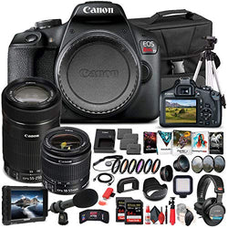 Canon EOS Rebel T7 DSLR Camera with 18-55mm Lens (2727C002) + EF-S 55-250mm Lens + 4K Monitor + Pro Headphones + Pro Mic + 2 x 64GB Memory Card + Case + Corel Photo Software + More (Renewed)