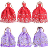 E-TING 5pcs Fashion Gorgeous Princess Wedding Party Gown Dresses Clothes with Floral-Print Voile All Around for Girl Doll(Random Pick)