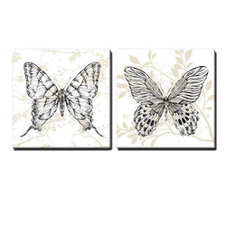 wall26-2 Panel Square Canvas Wall Art - Butterflies on Floral Background - Giclee Print Gallery Wrap Modern Home Decor Ready to Hang - 12"x12" x 2 Panels