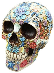 Ky & Co YesKela Gothic Day Of The Dead Flora And Fauna Flower Skull Figurine Sculpture 8" Long