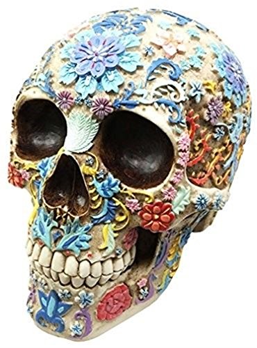 Ky & Co YesKela Gothic Day Of The Dead Flora And Fauna Flower Skull Figurine Sculpture 8" Long