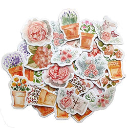Beyong [45PCS] Beautiful Flowers Stickers, Watercolor Potted Plant and Floral Decals, for Phone, Pad, Laptop, Water Bottle, Planner, Diary, Journal, Scrapbook (Orange)