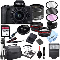 Canon EOS M50 Mark II Mirrorless Digital Camera with 15-45mm Zoom Lens Lens + 128GB Card, Tripod, Case, and More (24pc Bundle)
