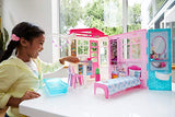Barbie Dollhouse, Portable 1-Story Playset with Pool and Accessories, for 3 to 7 Year Olds