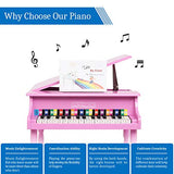 JOYMOR Classical Kids Piano, 30-Key Wood Toy Grand Piano for Toddles, Baby Piano Musical Instrument Toy w/ Bench, Music Stand and Song Book (Pink)