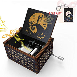 Halloween-Music-Box-Tiny-Gifts-Wooden Nightmare-before-Christmas-Decorations Décor Musical Box Engraved-Hand-Crank for Daughter Mom Wife Kids Girlfriend Women (Nightmare Before Christmas music box 1)