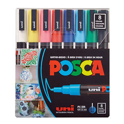 POSCA Paint Marker Pen - Fine Point - Set of 8 (PC-3M8C), Multicolor