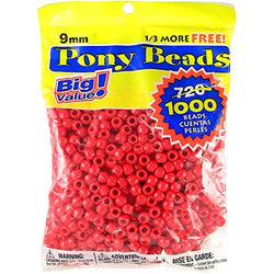 Darice 06121-2-01 Pony Beads, 9mm, Opaque Red,1000 Count