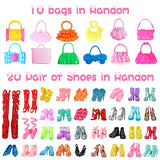 76 PCS Doll Clothes and Accessories for Barbie 11.5 inch Doll 16 Slip Dresses 20 Pair of Shoes 10 Handbags 30 Jewelry Accessories Fashion Outfits Necklace Mirror Earring Crown Hanger in Random