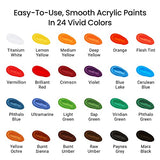 24 Color Heavy Body Acrylic Paint Set - Vibrant Non Toxic Paint For Canvas, Wood, Ceramic, Clay, Fabric - Easy To Use Acrylic Paint Set For Adults & Kids