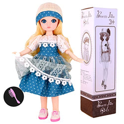 Beem Jun 1/6 BJD Dolls 11 Inch 13 Removable Ball Joints Dolls for Age 3+ Girls Kawaii Fashion Dolls Adorable Cute Doll Kids Toy with Clothes and Gold Hair Christmas Birthday Gift for Girls (Blue)