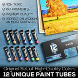 Paintify Acrylic Paint, Set of 12 Colors/Tubes (22ml, 0.74 oz) Art Craft Supplies for Kids Artist & Beginners Painting on Glass, Rock, Canvas, Wood, Rich Pigment, Non Fading, Non Toxic Paints