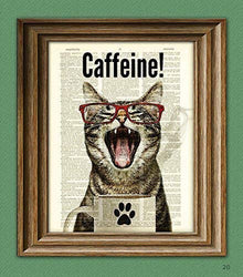 Caffeine Cat Has a Case of the Mondays Coffee Cup Cat Altered Art Dictionary Page Illustration Book Print