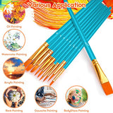 Soucolor Acrylic Paint Brushes Set, 20Pcs Round Pointed Tip Artist Paintbrushes for Acrylic Painting Oil Watercolor Canvas Boards Rock Body Face Nail Art, Halloween Pumpkin Ceramic Crafts Supplies