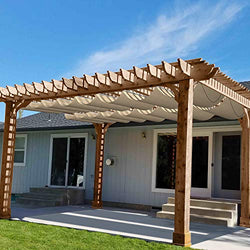 Patio Waterproof Retractable Shade Cover Pergola Replacement Cover Canopy Outdoor Slide Wire Wave Shade Sail Deck 3'Wx16'L Beige