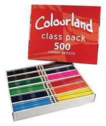 Colourland Colouring Pencils, Pack of 500 for Classroom Use, 12 Basic Colours, Class Pack, 2300688