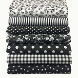 OZXCHIXU 7PCS/lot Black Series Floral Cotton Craft Fabric Textile Quilting Sewing Patchwork Fabric Fat Quarter Bundles Fabric for Scrapbooking Cloth Sewing DIY Crafts Pillows and Masks