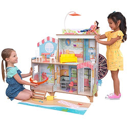 KidKraft Ferris Wheel Fun Beach House Dollhouse, Two-Sided with 19 Play Accessories and EZ Kraft Assembly™, Gift for Ages 3+