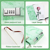 Marble Diary with Lock, Refillable A5 Daily Journal for Girls and Women, 192 Pages Cute Notebook with Combination Lock for Teen Girls and Boys - Green