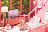 CUTEROOM DIY Miniature Dollhouse Kit Double-Layer Design Pink Apartment Room Model - Sweet Angel Handmade Wooden Dolls House & Furniture Kit Plus LED Light & Music Box Dollhouse Kit with Kid‘s Room