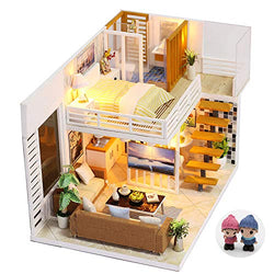Cool Beans Boutique Miniature DIY Dollhouse Kit – Modern 2-Story Home with 2 Figurines- with Dust Cover - Architecture Model kit (English Manual) 2-Story Home DH-KM-K031Modern2H