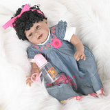 Samoii Shipping from USA, African American Black Reborn Baby Doll Rainbow Toddler 23inch Weighted Body for Newborn Baby Gift