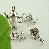 ZARABE 10Sets Silver Tone Teapot Bead Cap Set Findings 21x9mm