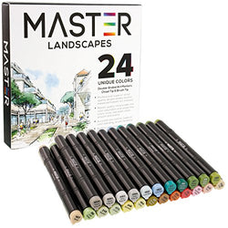 24 Color Master Markers Landscape Tones Dual Tip Set - Double-Ended Art Markers with Chisel Point