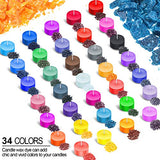 34 Colors Candle Wax Dye Crafts Soy Wax Color Chips DIY Candle Dye Flakes Kit with 100 Pieces Dye Candle Wicks, 100 Pieces Candle Wicks Stickers, 1 Piece Wick Holder for Candle Making Supplies Crafts