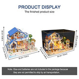 DIY Dollhouse Wooden Miniature Furniture Kit Blue Modern Villa DIY Mini Real House Room Assembly Building Kit Festival Birthday Gifts for Adults Teens Girls with LED Light Dust Cover Music Movement