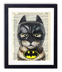 Bat Cat Super Hero Vintage Upcycled Dictionary Art Print - 8x10 inches