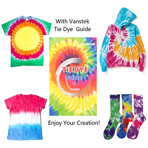 Vanstek Tie Dye Kit, 24 Colors Tie Dye Shirt DIY Fabric Dye for Women, Kids, Men, with Rubber Bands, Gloves, Plastic Film and Table Covers for