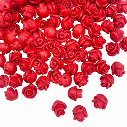 Cinnabar Carved Rose Beads, 100Pcs Red Rose Charm Cinnabar Beads 8mm Flower Carving Loose Beads Charms for Jewelry Making Necklace Bracelet Earring DIY Craft Valentine's Day Wedding Anniversary