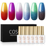 Color Changing Nail Polish Set 6Pcs Mood Gel Nail Polish Kit Summer Color Collection Gift Nails Set Glitter Purple Red Yellow Blue Green Soak Off Long Lasting Gel Nails