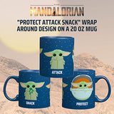 Silver Buffalo Star Wars The Mandalorian Protect Attack Snack Ceramic Coffee Mug for Cappuccino, Latte or Hot Tea, 20 Oz, Blue