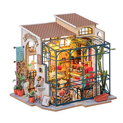ROBOTIME DIY Dollhouse Kit Mini House with Furnitures Accessories 1:24 Scale Craft Kit - Emily's Flower Shop