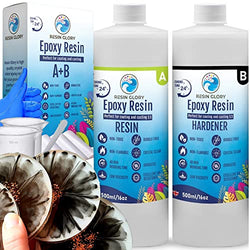 RESIN GLORY Epoxy Resin Kit - 32OZ 1:1 Ratio Crystal Clear Resin for Art Coating Craft Casting - Jewelry Making, River Table, Coasters, Cheeseboard, DIY- Non-toxic, Self levelling, Heat & UV Resistant