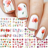 Flower Nail Art Stickers Decals Summer Nail Decorations Blooming Flower Nail Stickers Decals Water Summer Sliders Chrysanthemum Peony Design for Manicure 12 Sheets