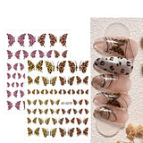 JMEOWIO 12 Sheets Leopard Print Butterfly Nail Art Stickers Decals Self-Adhesive Pegatinas Uñas Spring Summer Nail Supplies Nail Art Design Decoration Accessories