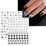 JMEOWIO 8 Sheets Spring Flower Nail Art Stickers Decals Self-Adhesive Pegatinas Uñas Black White Nail Supplies Nail Art Design Decoration Accessories