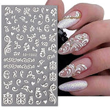 JMEOWIO 10 Sheets White Flower Star Nail Art Stickers Decals Self-Adhesive Pegatinas Uñas Spring Floral Nail Supplies Nail Art Design Decoration Accessories