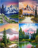 Paint by Numbers for Adults Beginner and Kids ,4 Pack Paint by Number Landscape, Rolled Wrinkle Free Canvas, DIY Oil Painting Kit Mountains Sunset 12x16inch