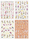 JMEOWIO 3D Embossed Spring Flower Nail Art Stickers Decals Self-Adhesive Pegatinas Uñas 5D Summer Leaf Nail Supplies Nail Art Design Decoration Accessories 4 Sheets