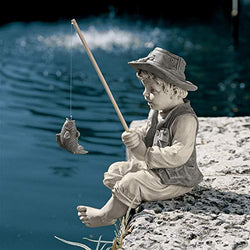 Design Toscano Frederic The Little Fisherman of Avignon Boy Fishing Garden Statue, 15 Inch, Polyresin, Two Tone Stone