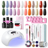 Gel Nail Polish Kit Starter with 48W UV LED Light, 12 PCS Gel Nail Polish Set with No Wipe Top Base Coat, Nail Art Decorations, Manicure Tools, All-In-One Manicure Kit
