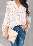Dokotoo Womens Casual Soft Fashion Summer Autumn Dotted Printed Loose Shirts Balloon Long Sleeve V-Neck Plain Blouses and Tops for Women White Medium