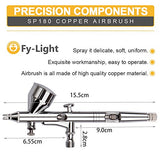 Fy-Light 180K Airbrush Kit, Dual Action Air Brush Kit Spray Gun Air Hose with 0.2mm/0.3mm/0.5mm Needle for Complete Set for General-Purpose Art-and-Craft Projects Tattoo Makeup Nail Model-Railroad