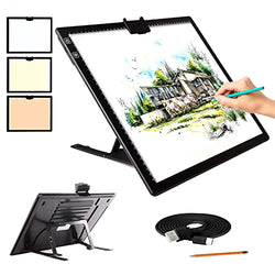 A3 Tracing Light Box, iVAOOZE A3 LED Light Pad with 3 Colors Mode Stepless Dimmable and 6 Levels of Brightness Light Copy Pad, Wireless Rechargeable Led Light Board for Diamond Painting Sketching