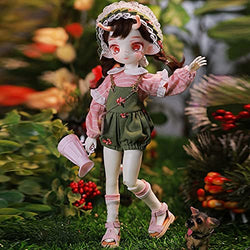 Cute 1/6 Elves BJD Doll Mini SD Girl Doll Ball Jointed Doll with Full Set Clothes + Headwear + Bag + Socks + Shoes + Wig + Hand Painted Makeup Face